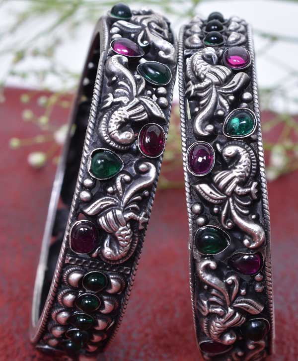  Temple Design Silver Bangles