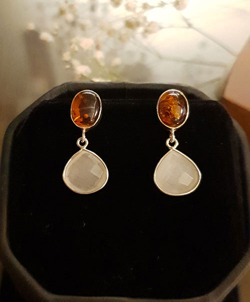 Amber & Rainbow Moonstone Earrings
