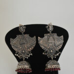 Peacock Jhumkas With Red Stones