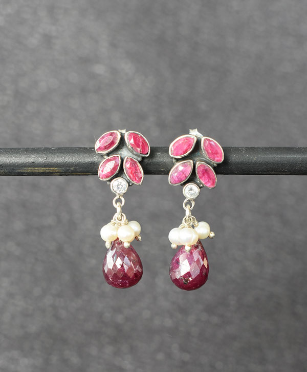 Silicate & Pearl Droplet Stud Earrings
