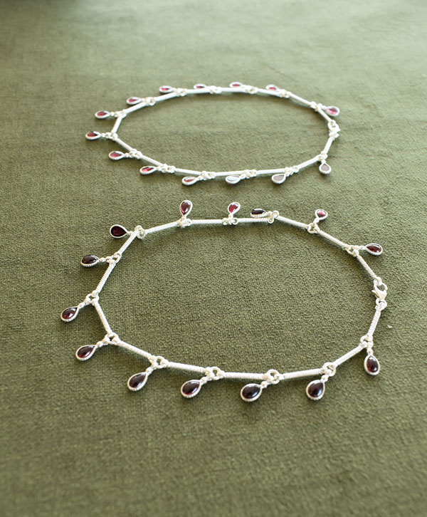 Silver & Garnet Anklets