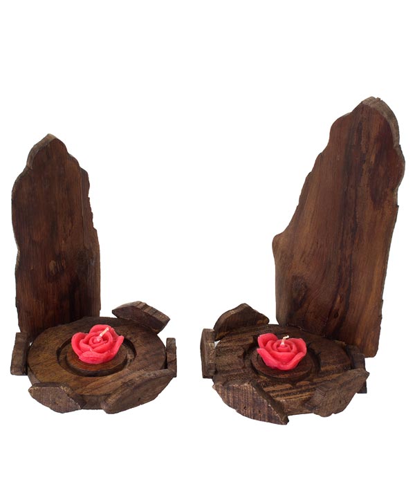 Set of 2 Raw Wood Candle Stands