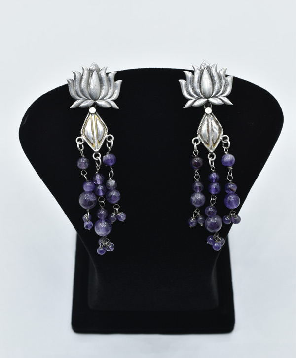 Lotus Design With Amethyst Hanging Traditional Earring