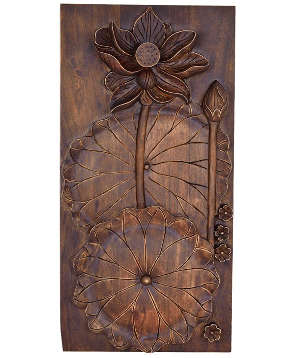 Hand Carved Lotus & Leaves Art