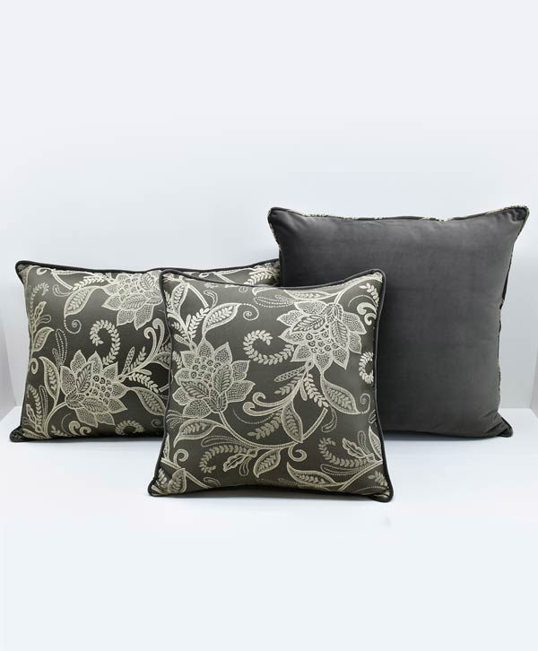 Brown Printed Satm & Velvet Cushion Cover