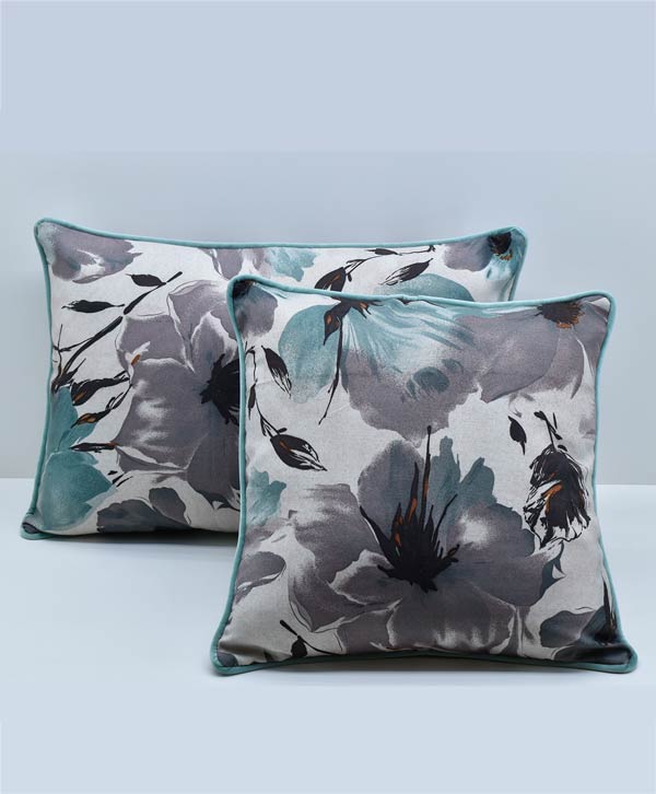 Ice Blue & Grey Printed Cushion Covers