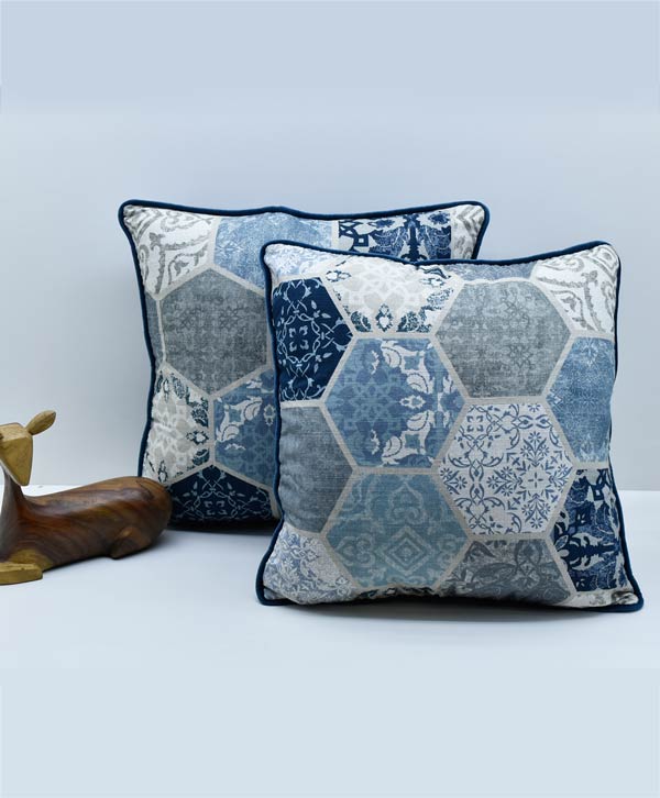 Blue & Grey Printed Cushion Covers