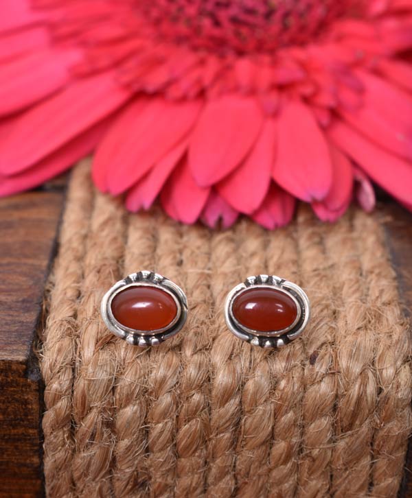  Carnelian & Silver Stud Earrings