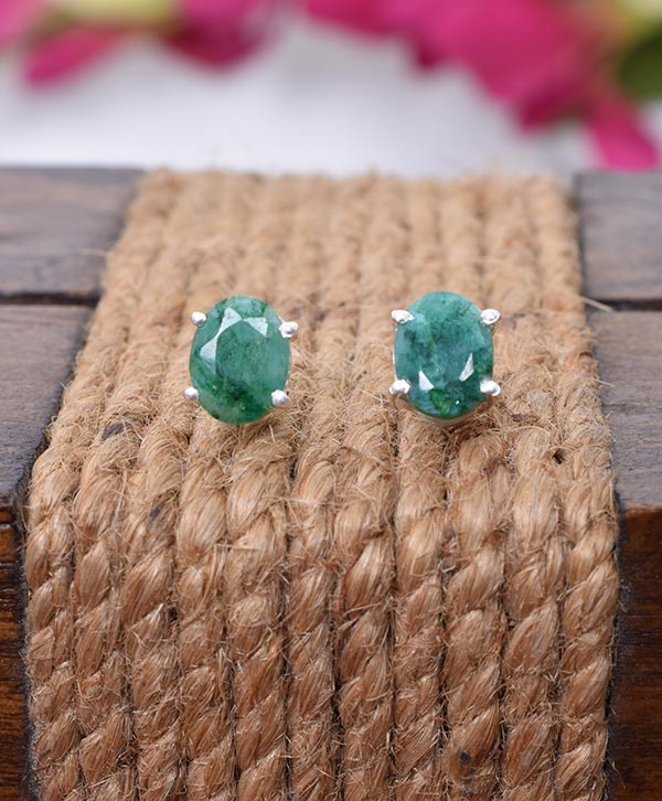 Emerald & Silver Stud Earings