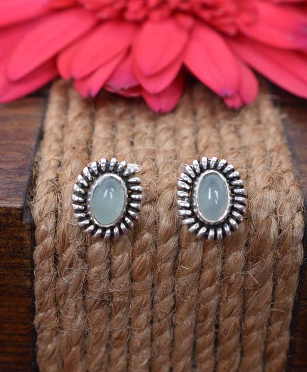 Aqua Chalcy Stone & Silver Modern Earrings