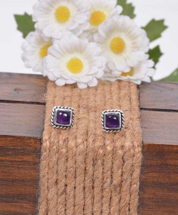 Amethyst & Silver Stud Earrings