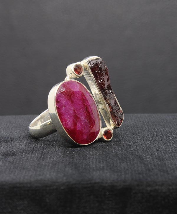 Ruby & Garnet Stone Modern Ring