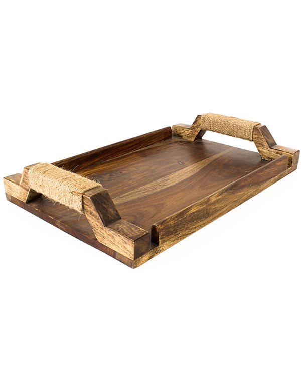 Wooden Tray With Jute On Handles