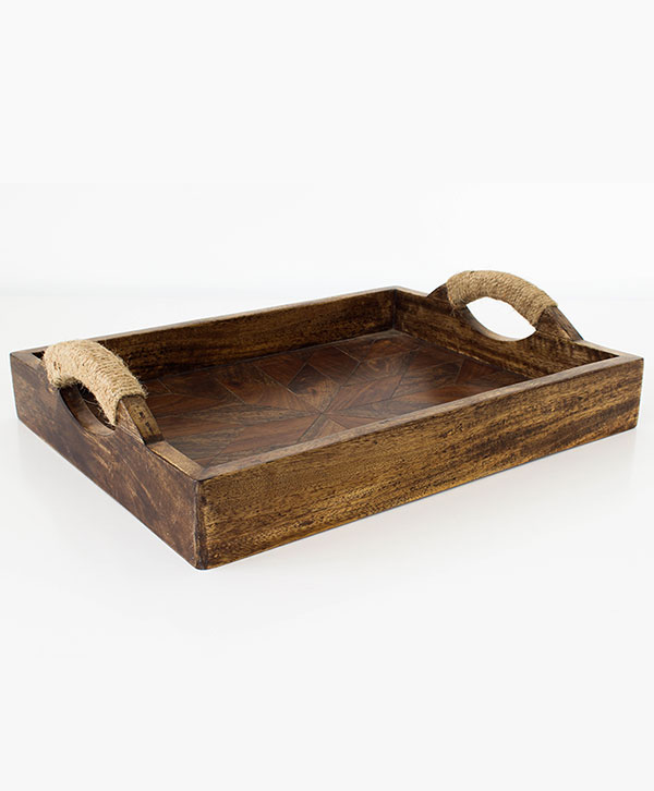 Wooden Tray With Jute On Handles
