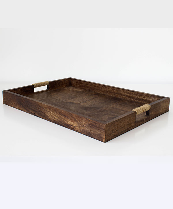 Wooden Tray With Jute On Handles