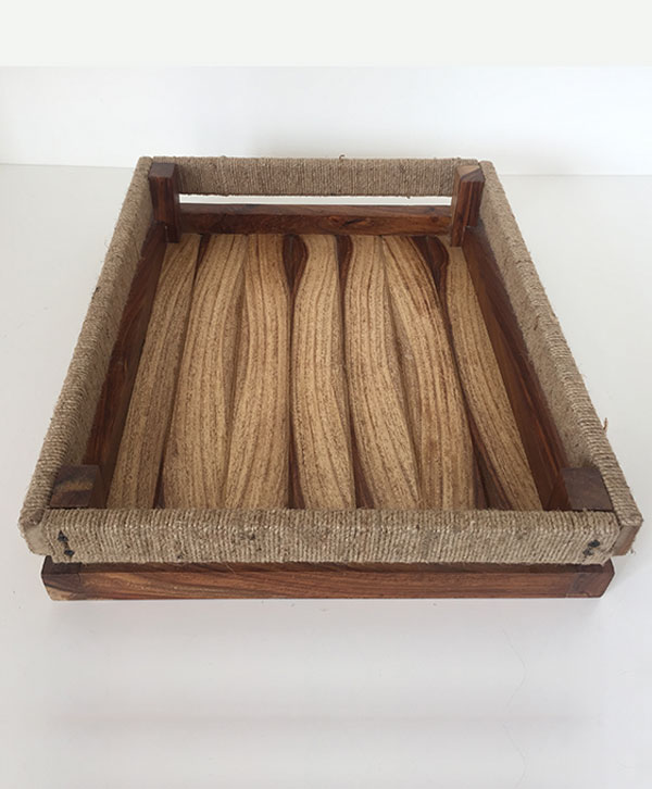 Wooden Tray With Jute On Handles
