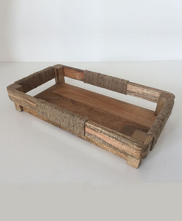 Wooden Tray With Jute On Handles