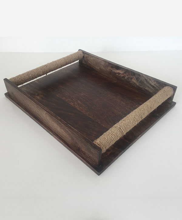 Wooden Tray With Jute On Handles