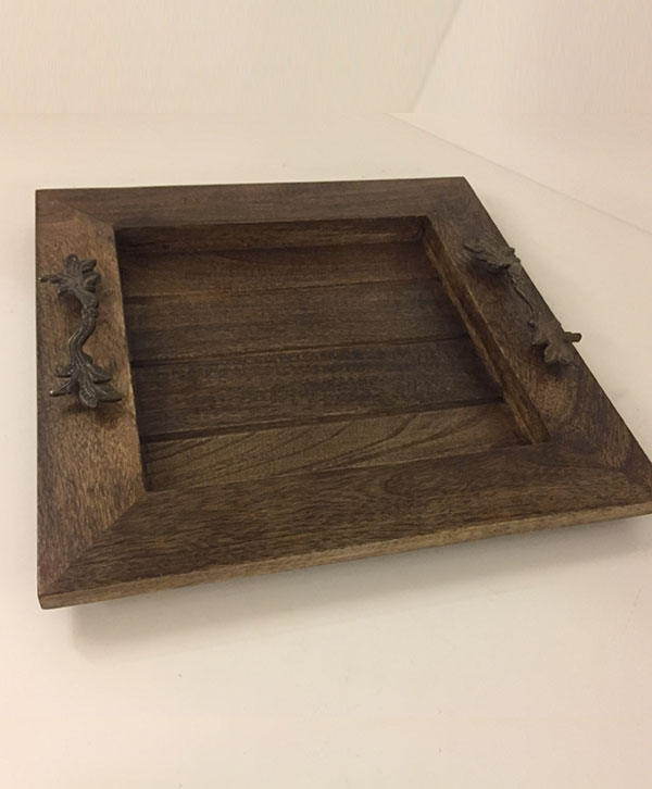 Wooden Tray With Antique Handles