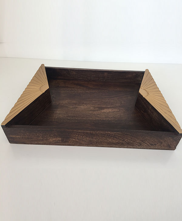 Wooden Tray With Golden Polished Handles