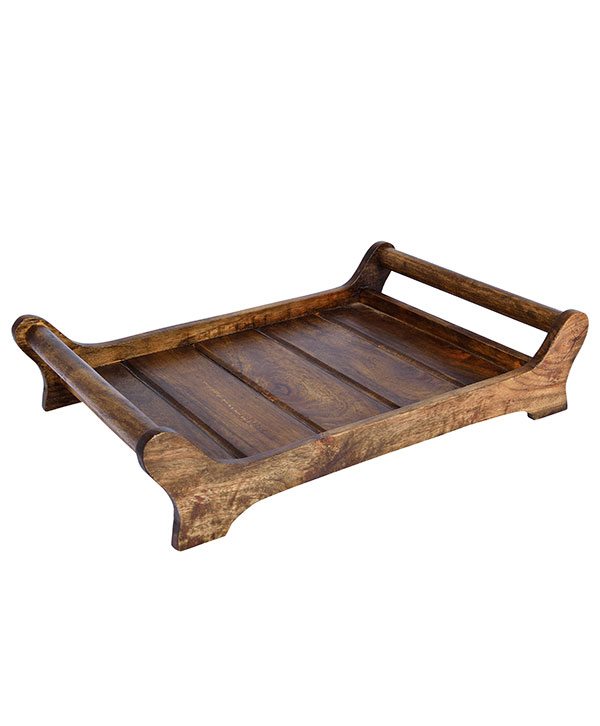 Wooden Tray With Cylindrical Handles