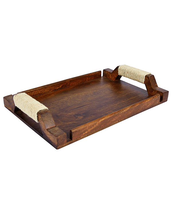 Wooden Tray With Jute On Handles