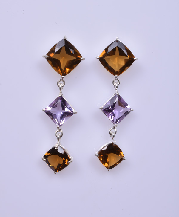 Citrine & Amethyst Delicate Hanging Earrings