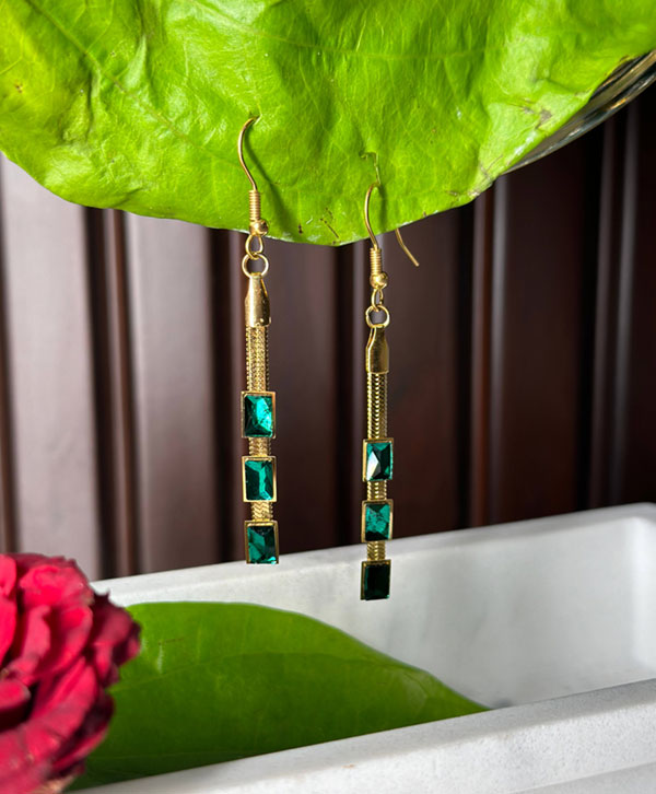 Green Glass Hanging Earrings