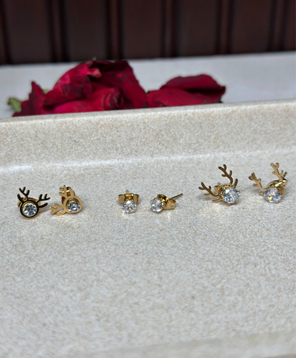 Set Of Three Reindeer Studs