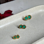 Set of Three Green and Gold Earrings