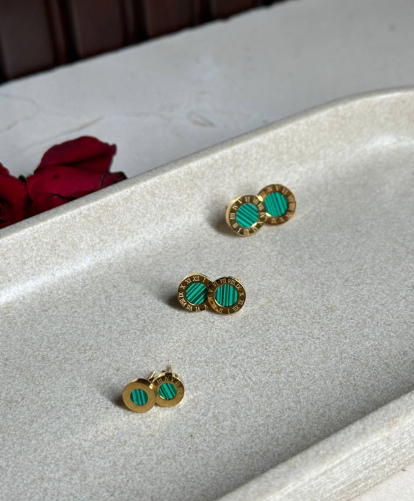 Set of Three Green and Gold Earrings
