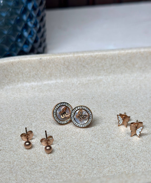 Set Of Three Butterfly Stud Earrings