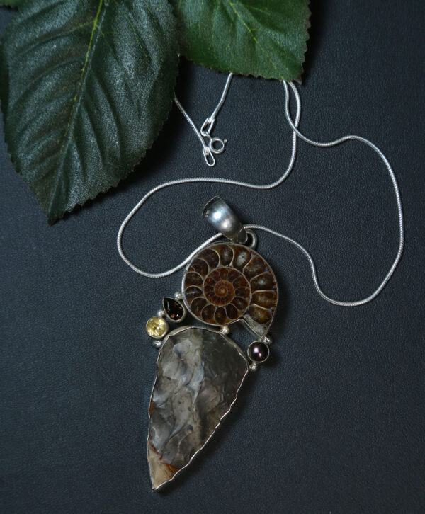 Fossil Ammonite and Arrowhead Pendant